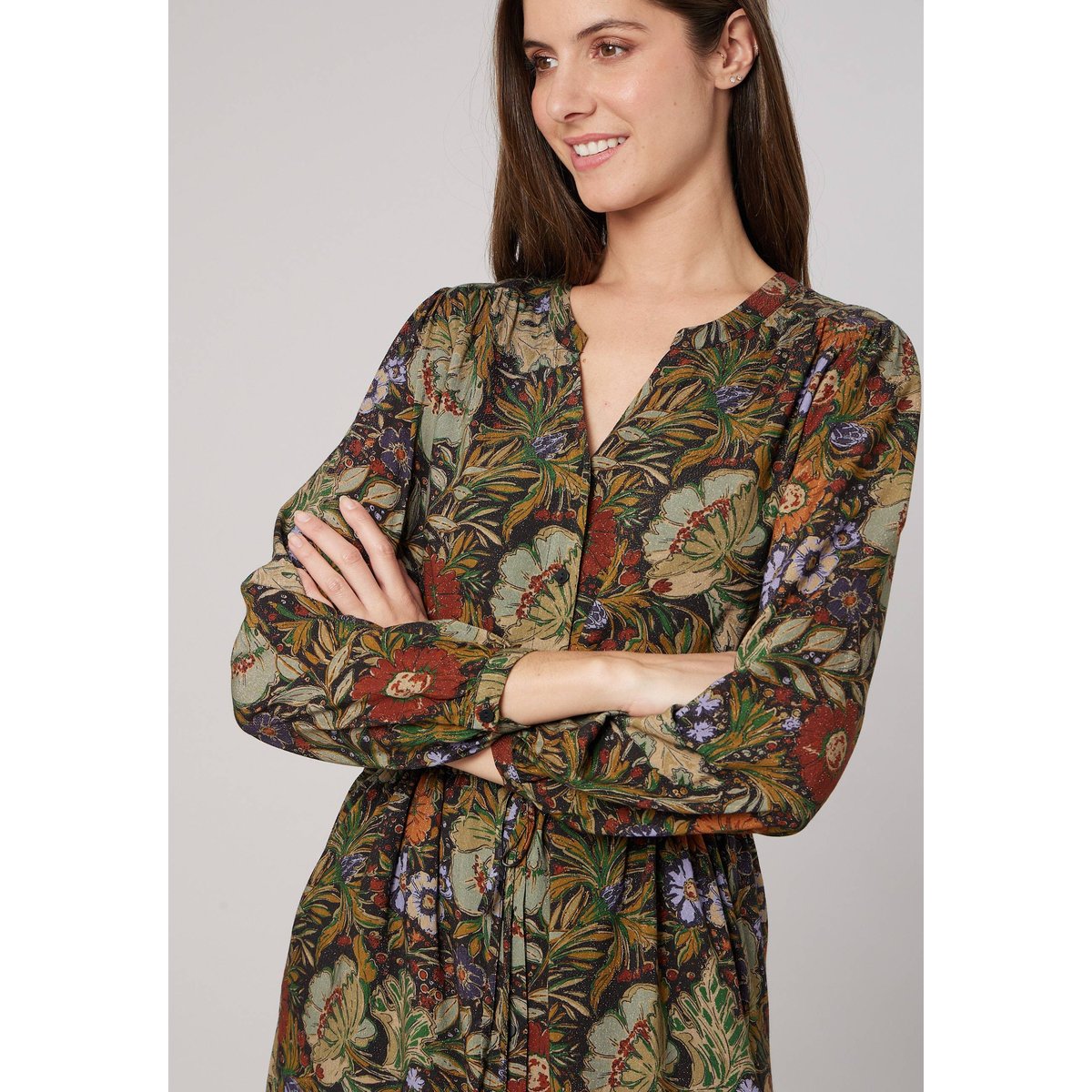 Robe longue fluide femme PHELOA khaki, DEELUXE
