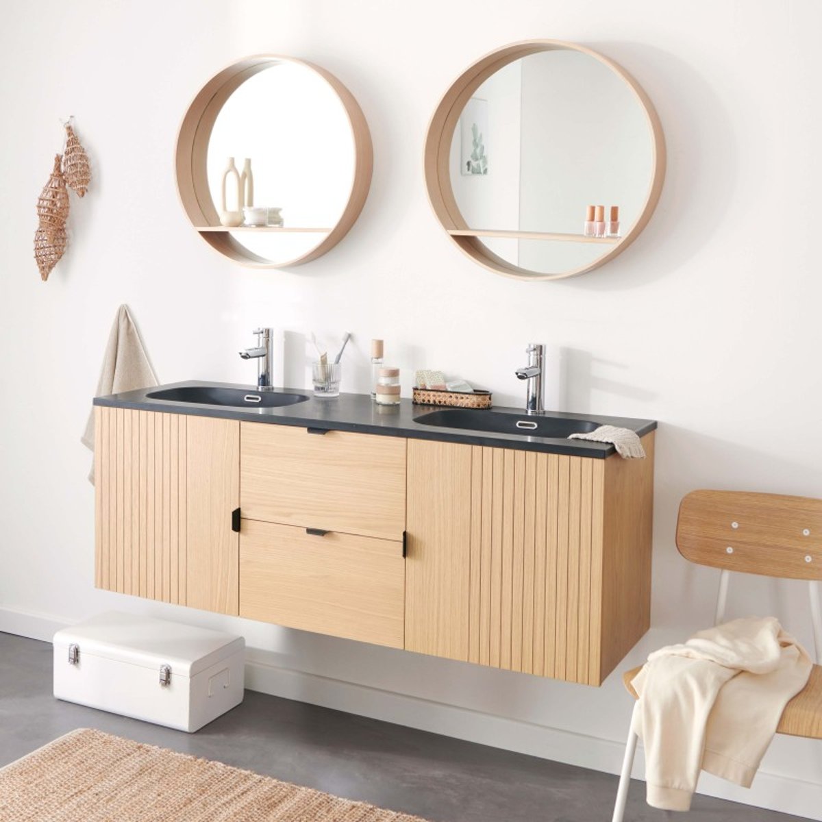 Meuble double vasque + miroir STUDIO bois clair, MOB IN