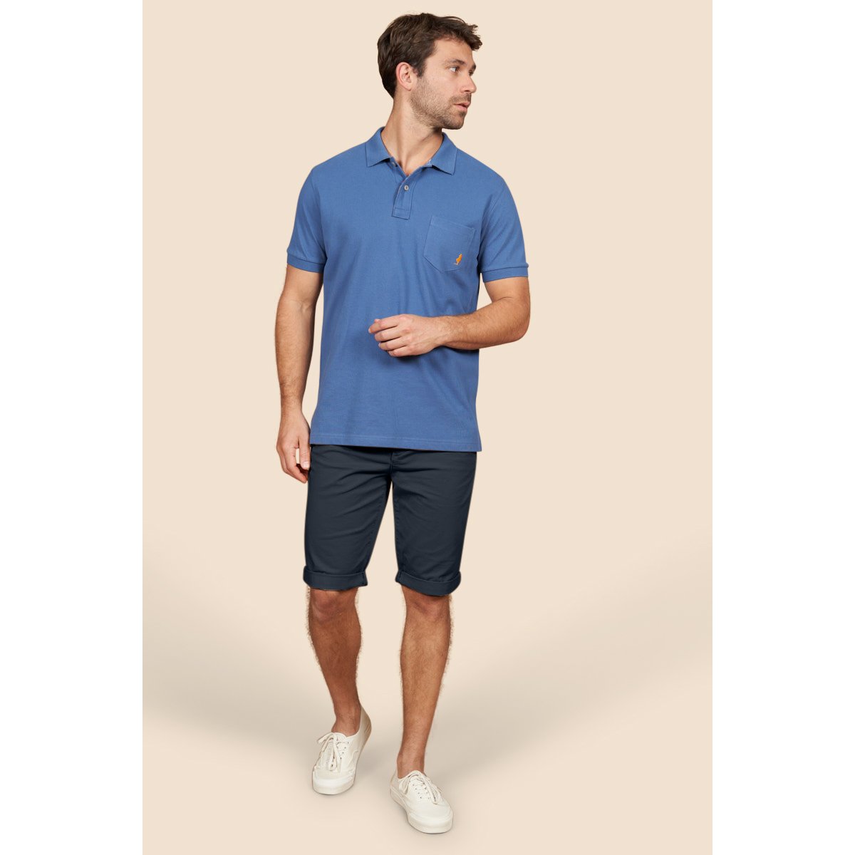 Bermuda chino en gabardine unie bleu marine, MCS