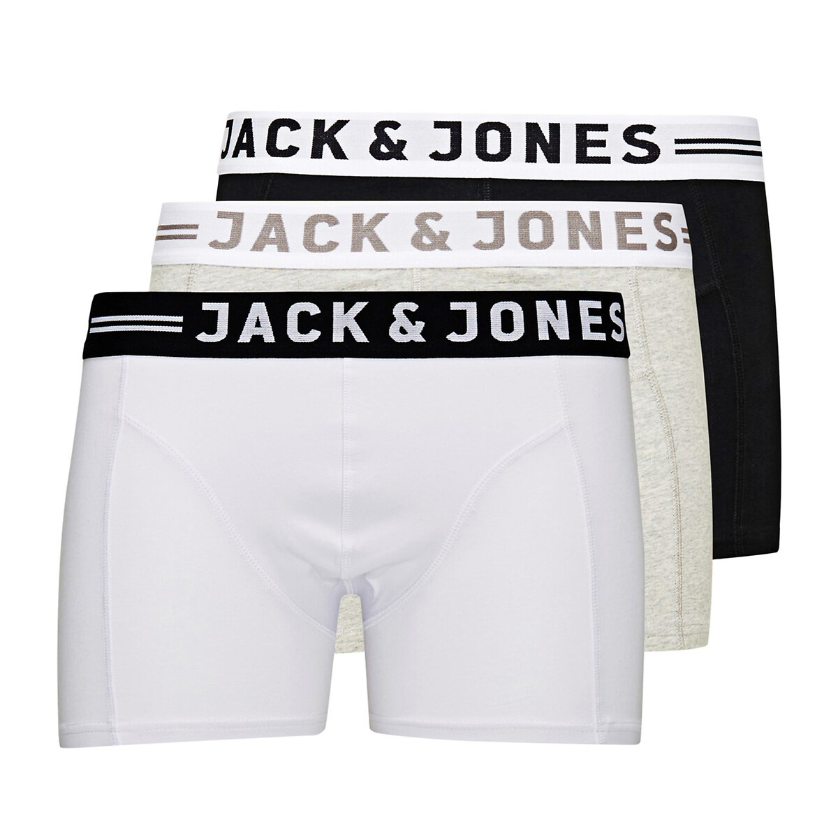 Lote de 3 boxers branco + preto + cinza mesclado, JACK & JONES