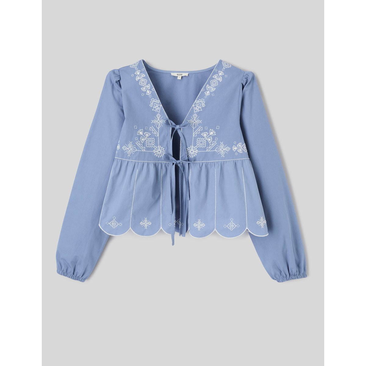 Blouse manches longues brodée bleu moyen, BZB