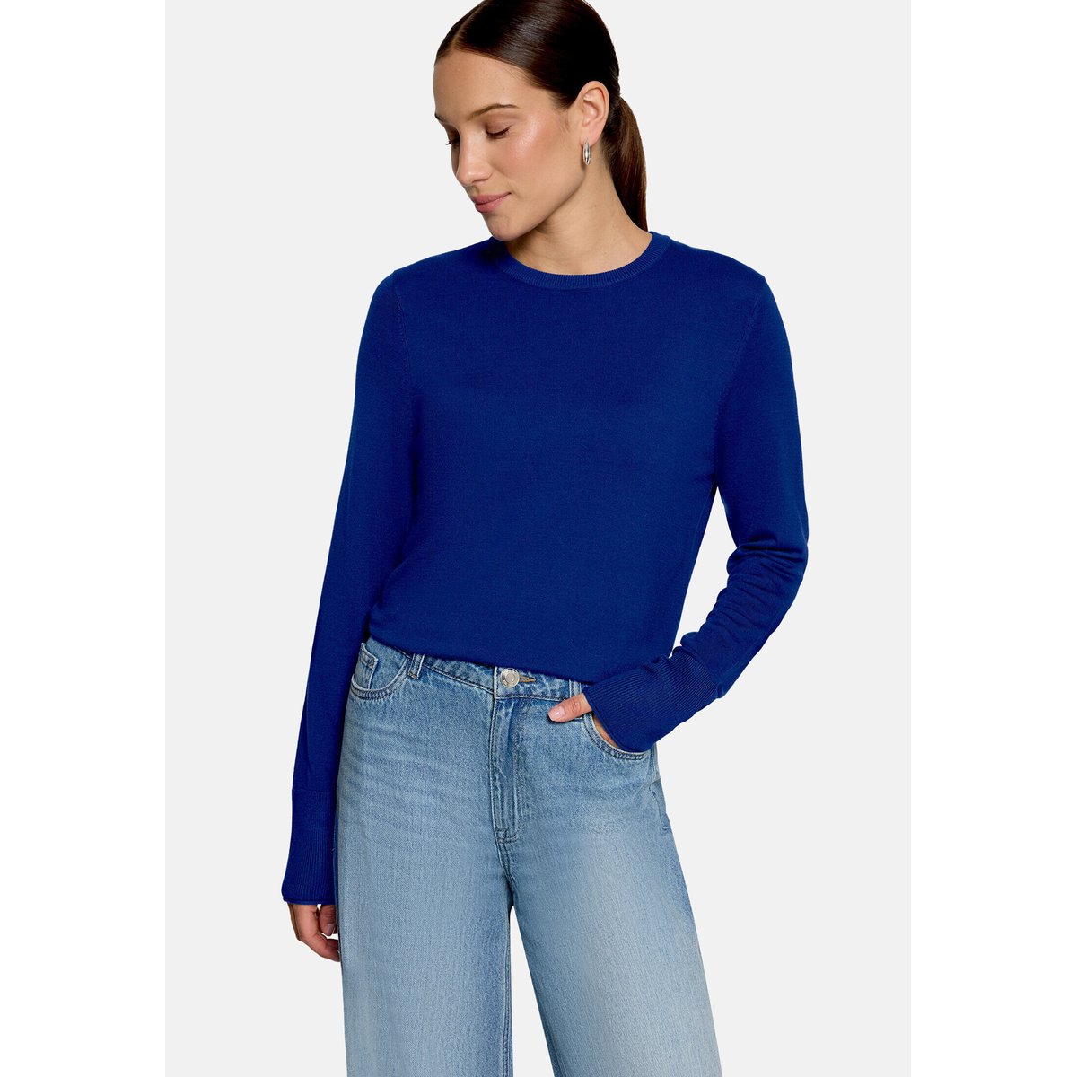Pull-over en fine maille à col droit sodalite blue, ZERO