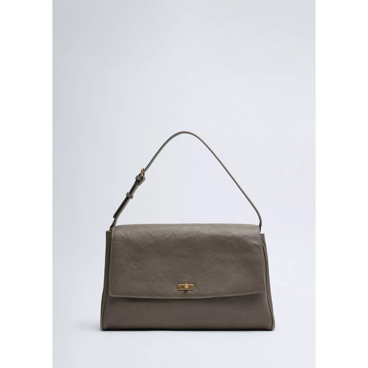 Sac à épaule en cuir à rabat gris, MANGO