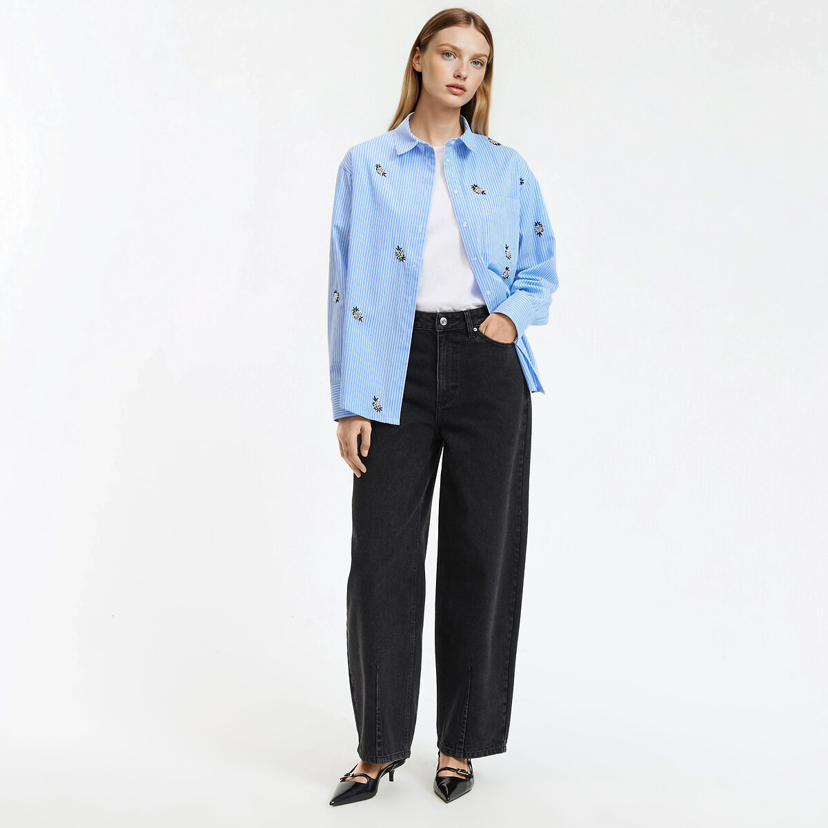 Signatures Marlène Striped Cotton Shirt blue striped, LA REDOUTE COLLECTIONS