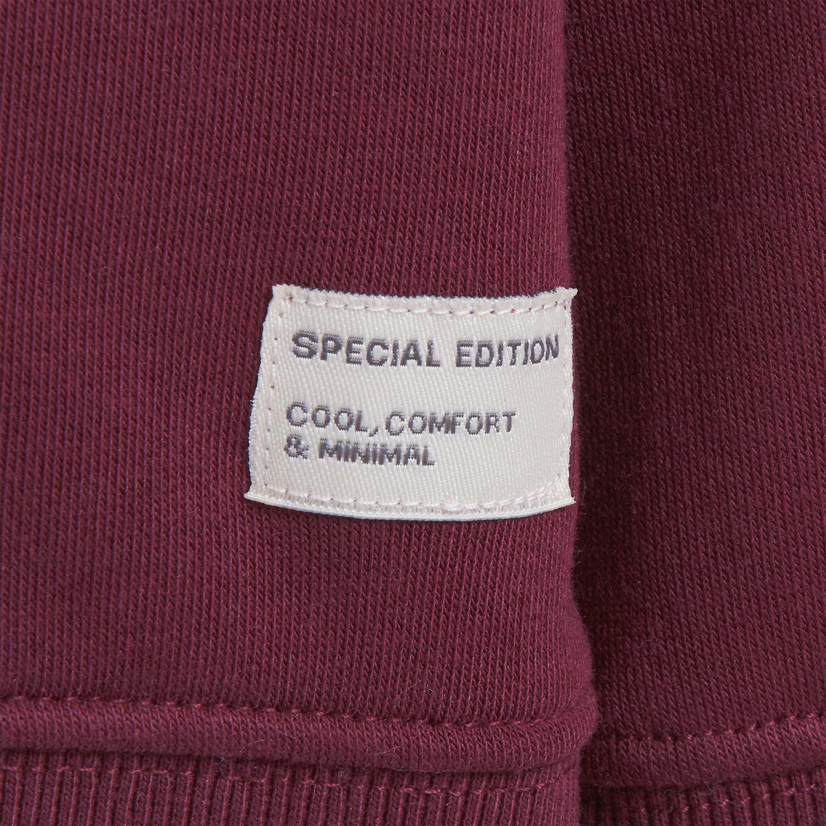 Sudadera de felpa con capucha y cremallera burdeos, LA REDOUTE COLLECTIONS