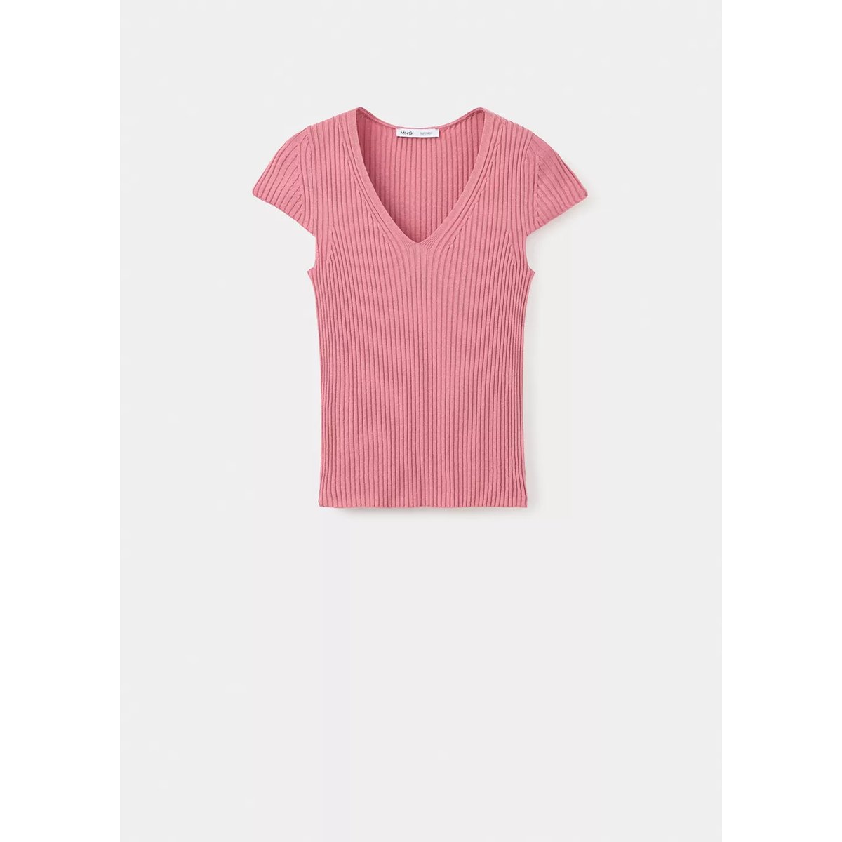 Pull-over côtelé col en V fraise, MANGO