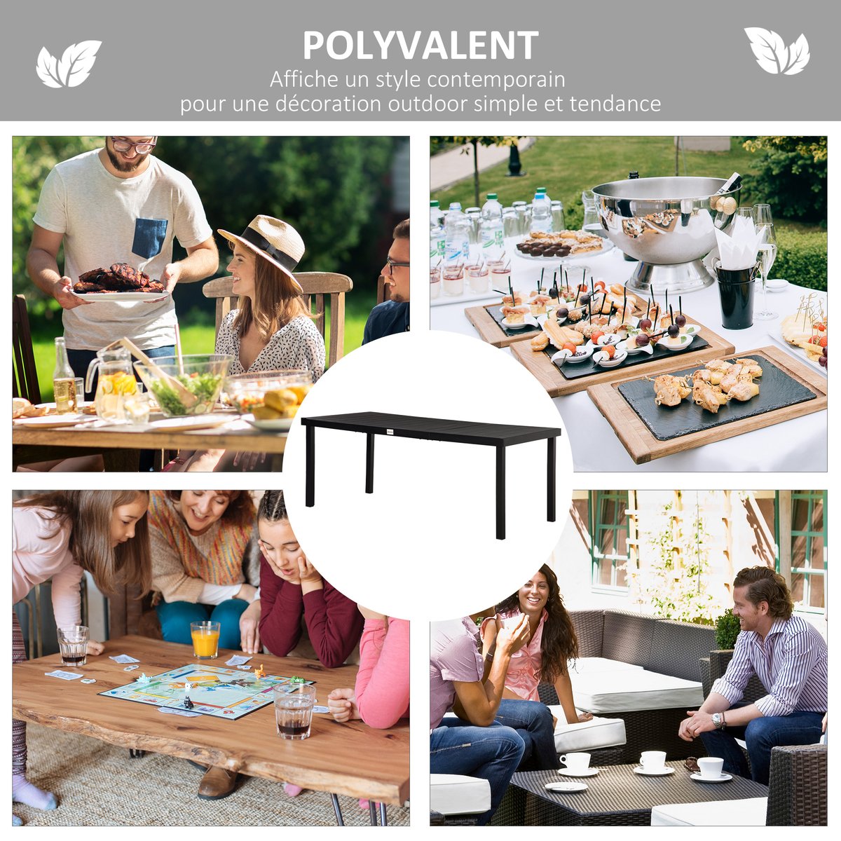 Table de jardin Aluminium Marron noir, OUTSUNNY