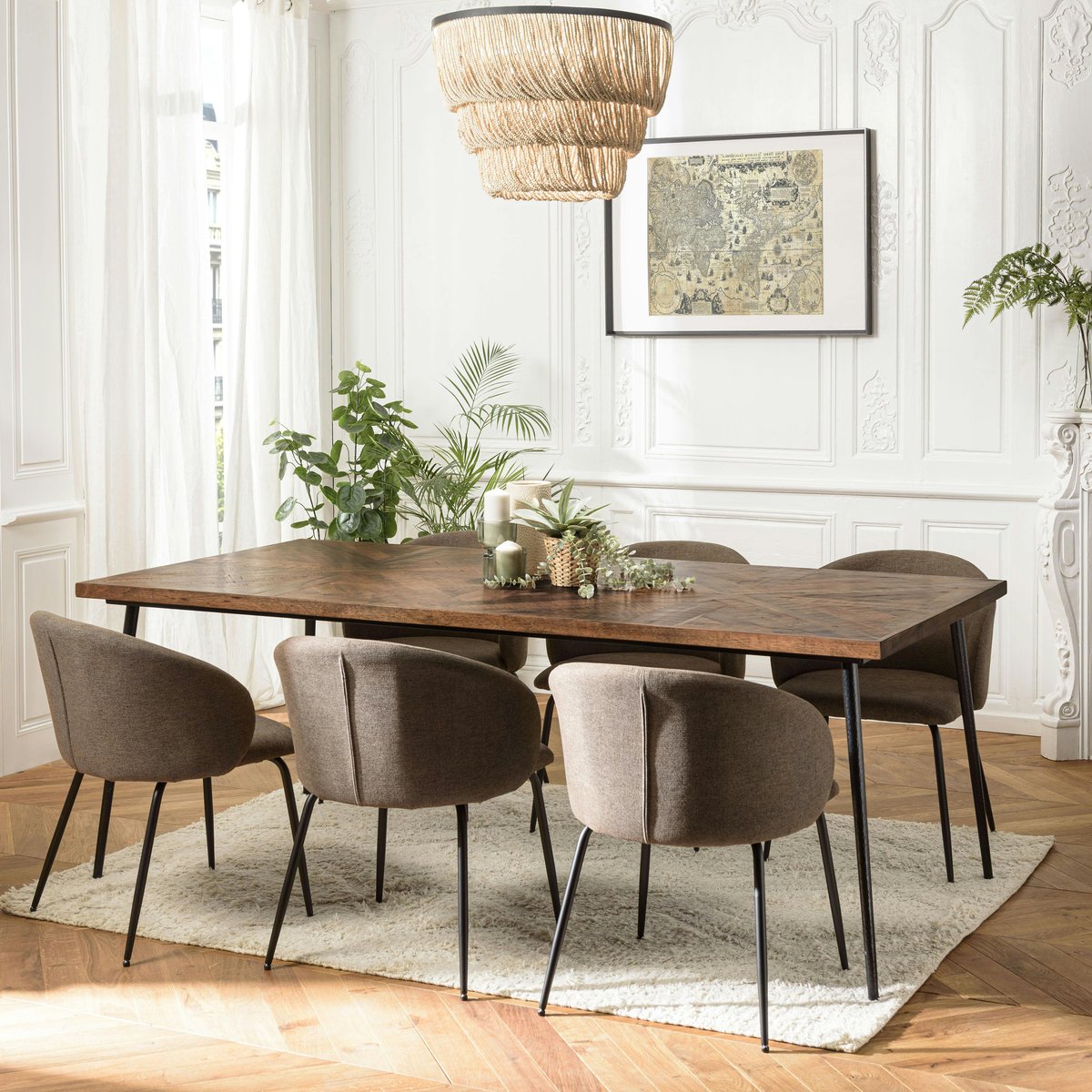 Table de repas rectangulaire bois recyclé marqueterie 220 cm KORKAI bois naturel, PIER IMPORT