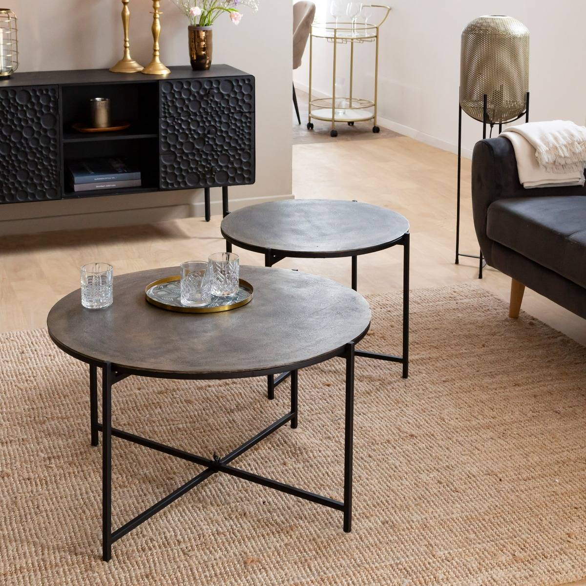 Table basse gigogne en aluminium QUENTIN gris, MADE IN MEUBLES