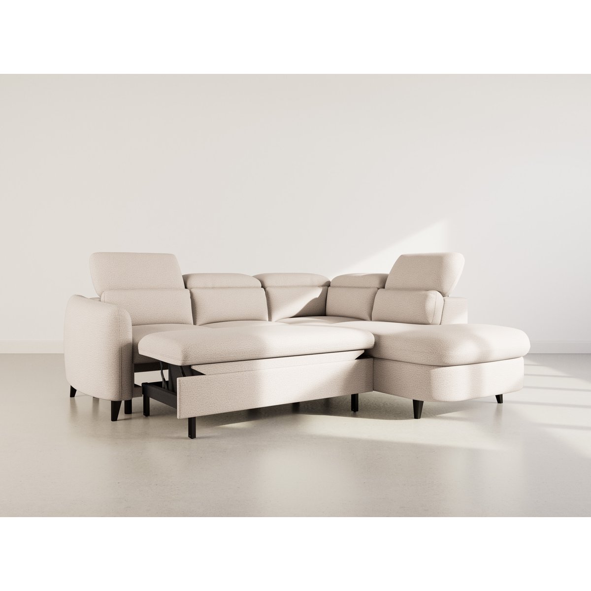 Canapé angle droit convertible tissu texturé, OPALINE beige, BEST MOBILIER