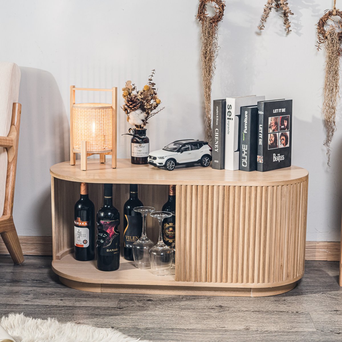 Table basse avec rangement, frêne, VIKNA bois naturel, NORDLYS