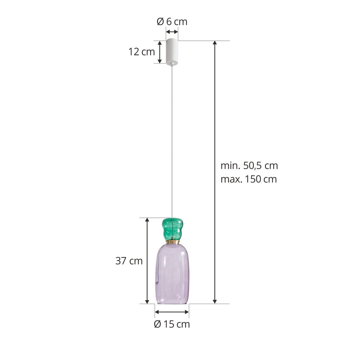 Suspension en verre jeunesLED, Fay violet, vert foncé, blanc mat, LUCANDE