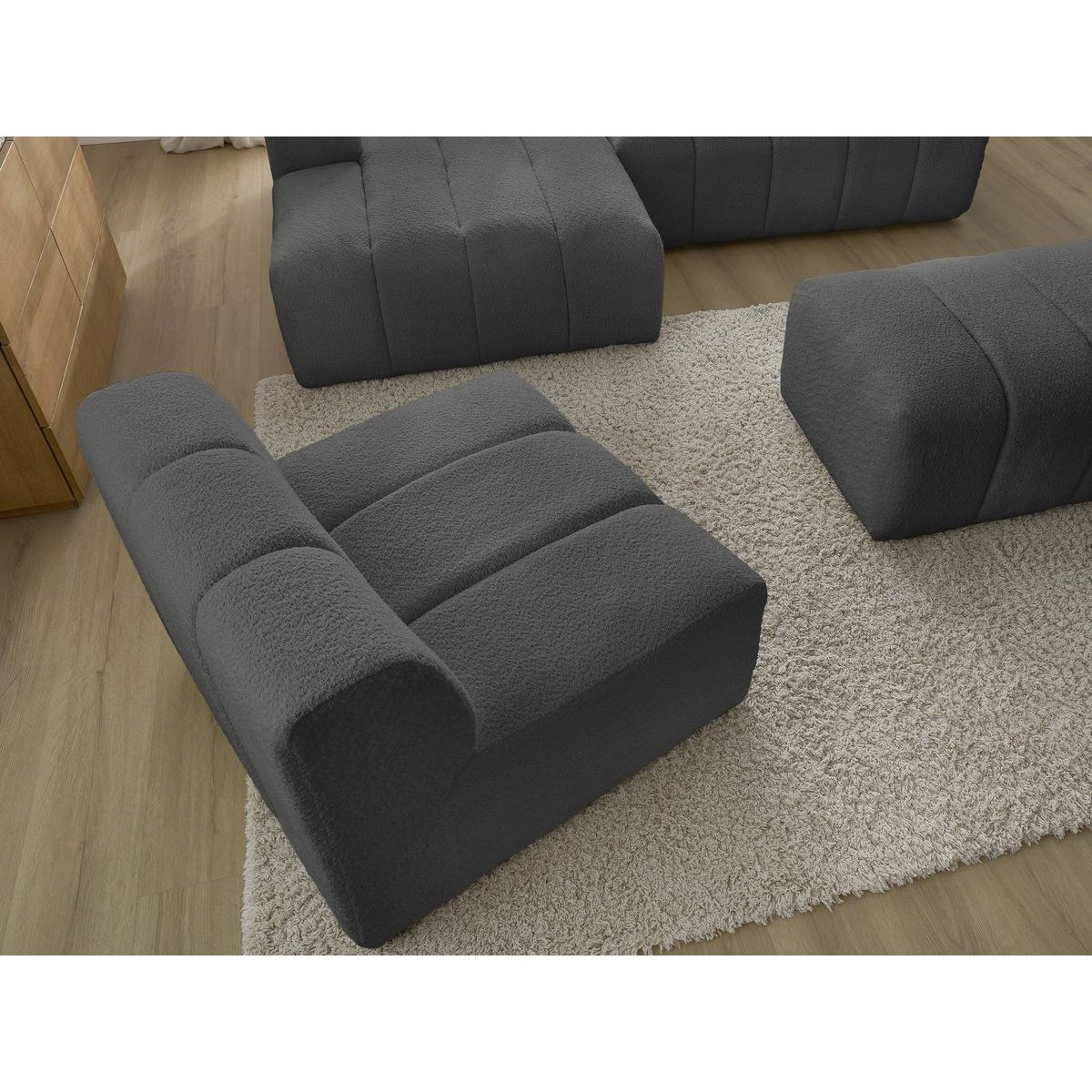 Canapé modulable 5 places en tissu bouclette, ANNECY gris foncé, BOBOCHIC