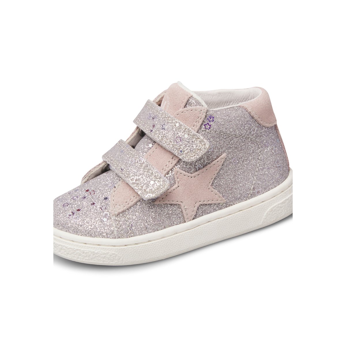 Baskets hautes en cuir et tissu PINN HIGH VL. rose poudré-argent, NATURINO