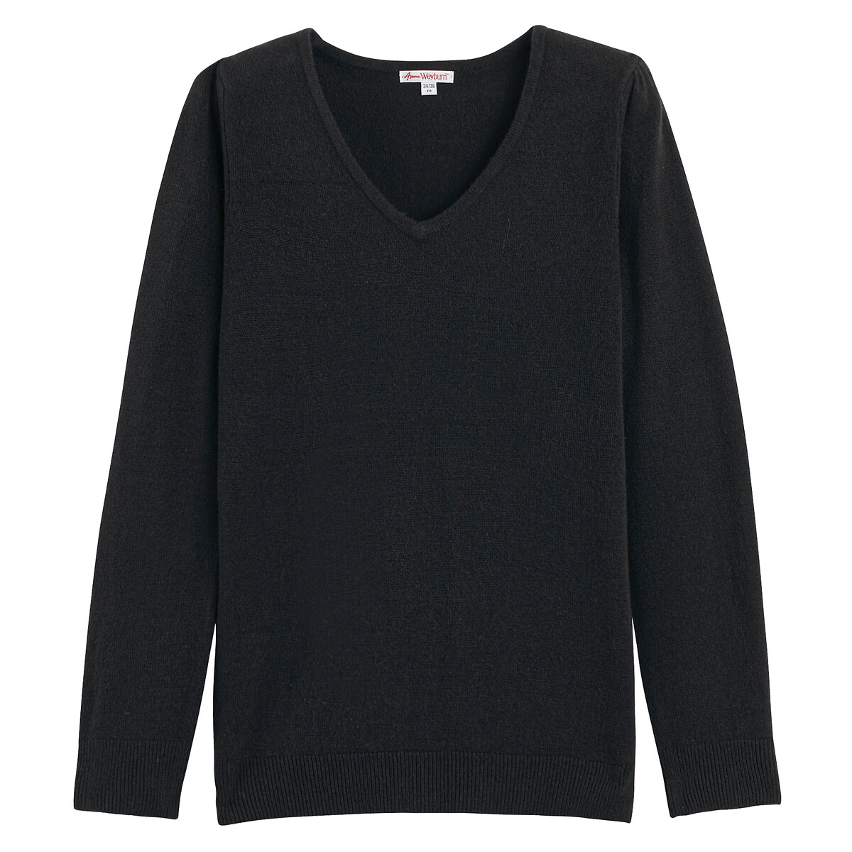 Fine Soft Knit Jumper with V-Neck black, ANNE WEYBURN