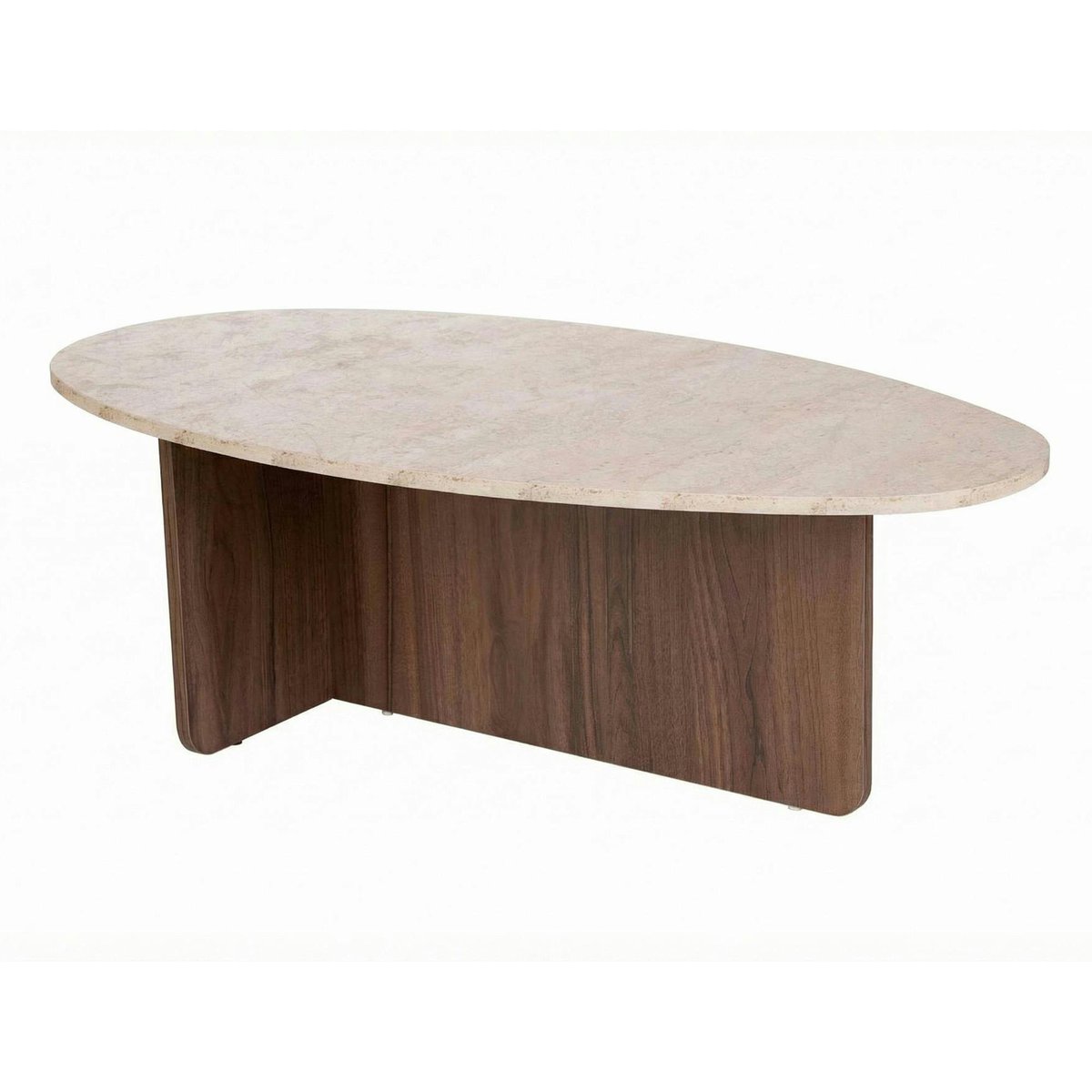 Table basse ovale organique décor travertin et noyer MARFA beige, PIER IMPORT