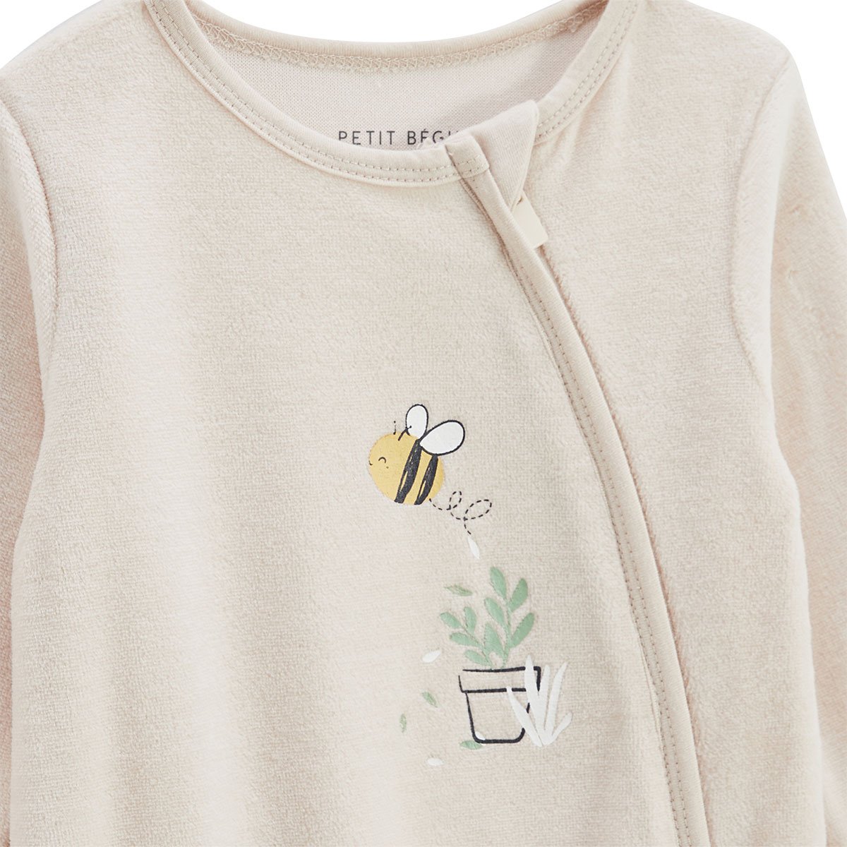Pyjama bébé en velours ouverture zippée Eden beige, PETIT BEGUIN