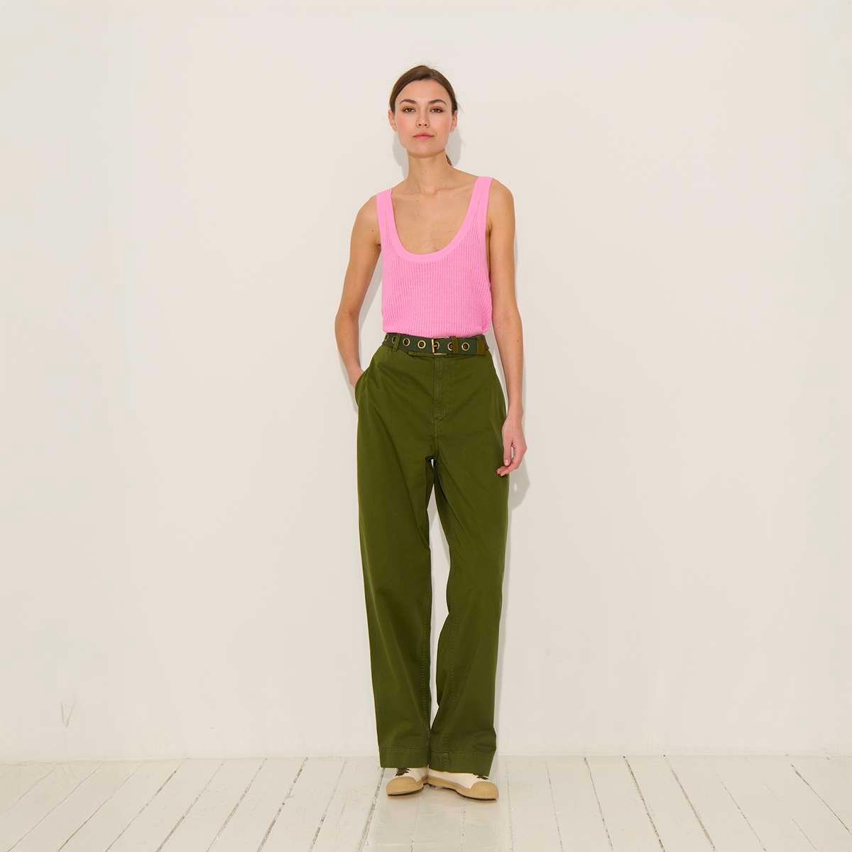 Top maille ajourée coupe droite sans manches chanvre viscose PÉPINA rose, BENSIMON