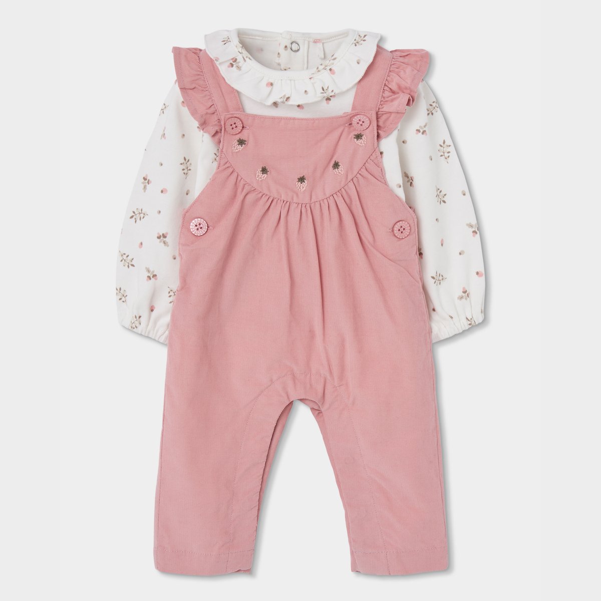 Ensemble bébé fille brodé de fraises rose, BOBOLI
