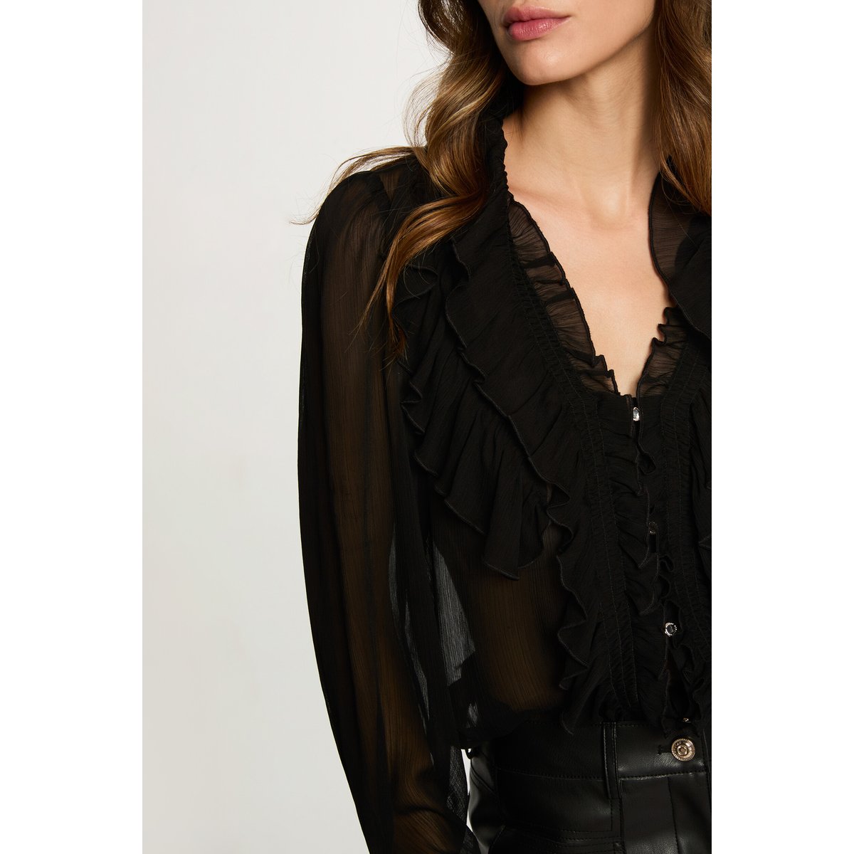 Chemise fluide col v noir, MORGAN