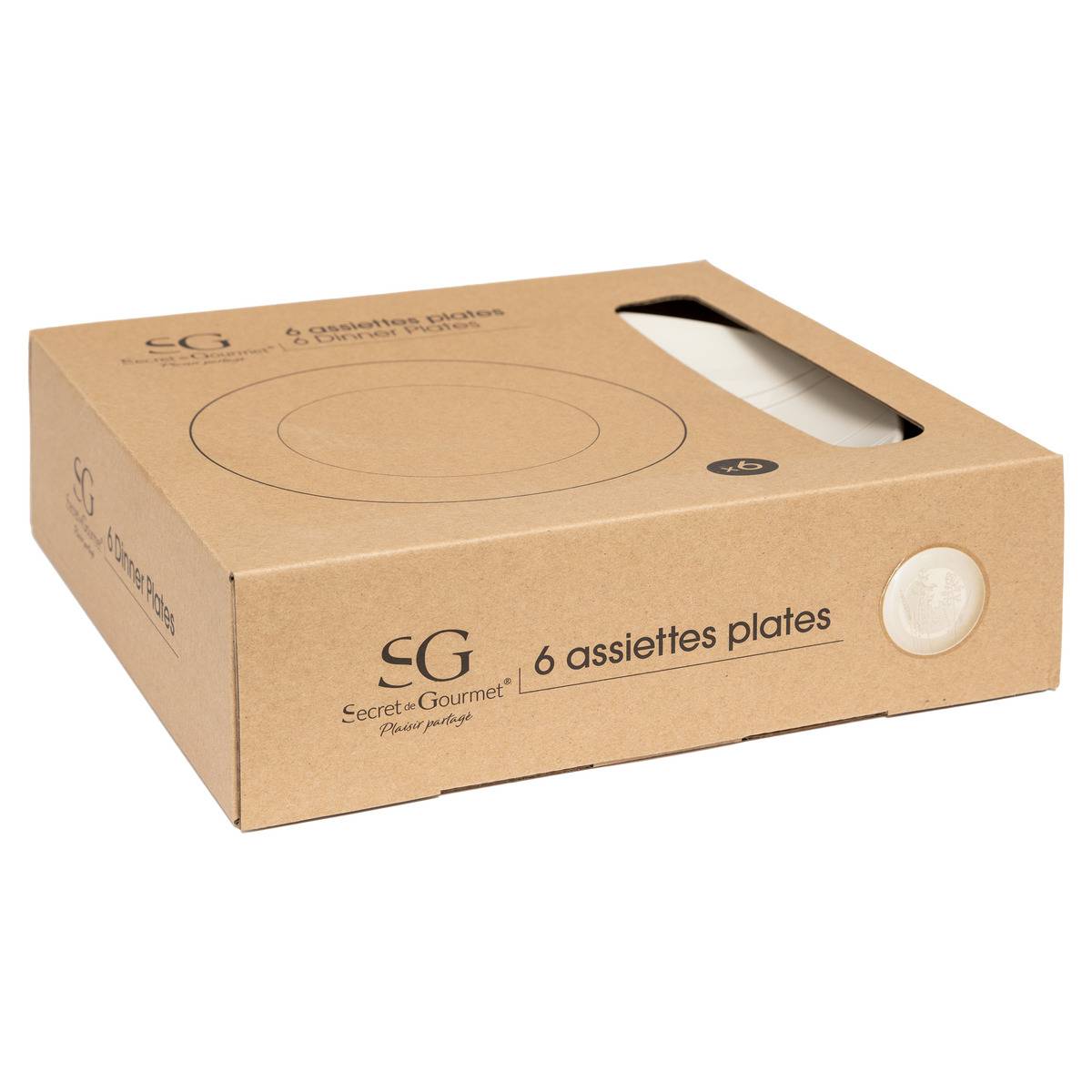 Lot de 6 assiettes plates en céramique ELSA blanc, SECRET DE GOURMET