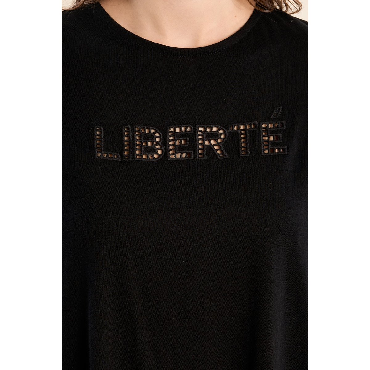T-shirt ajouré "Liberté" noir, MOLLY BRACKEN