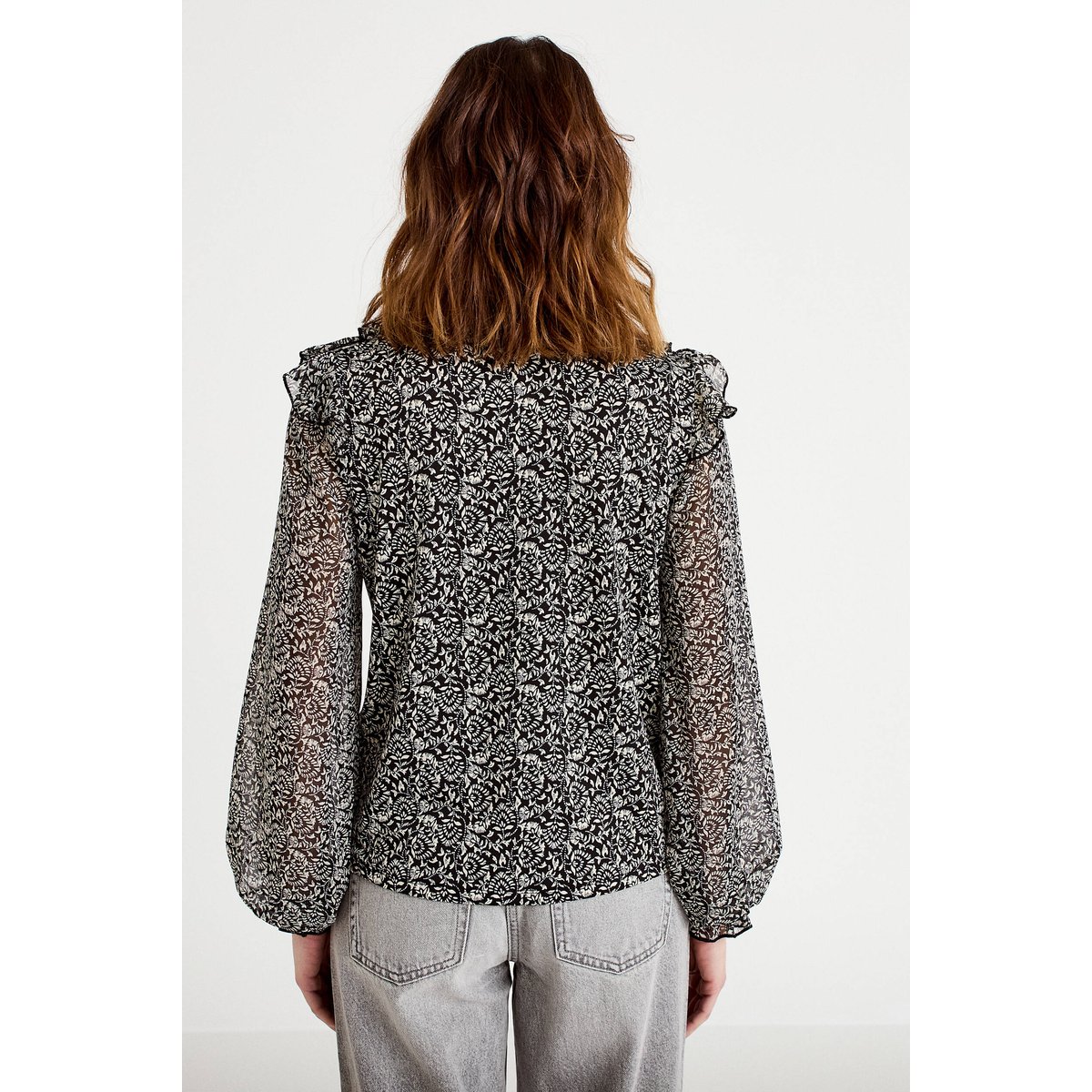 Blouse à volants noir, CACHE CACHE