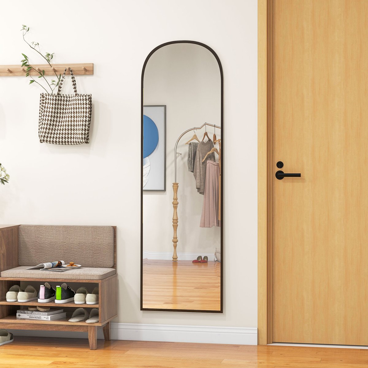 Miroir en pied Alliage d'aluminium noir, HOMCOM