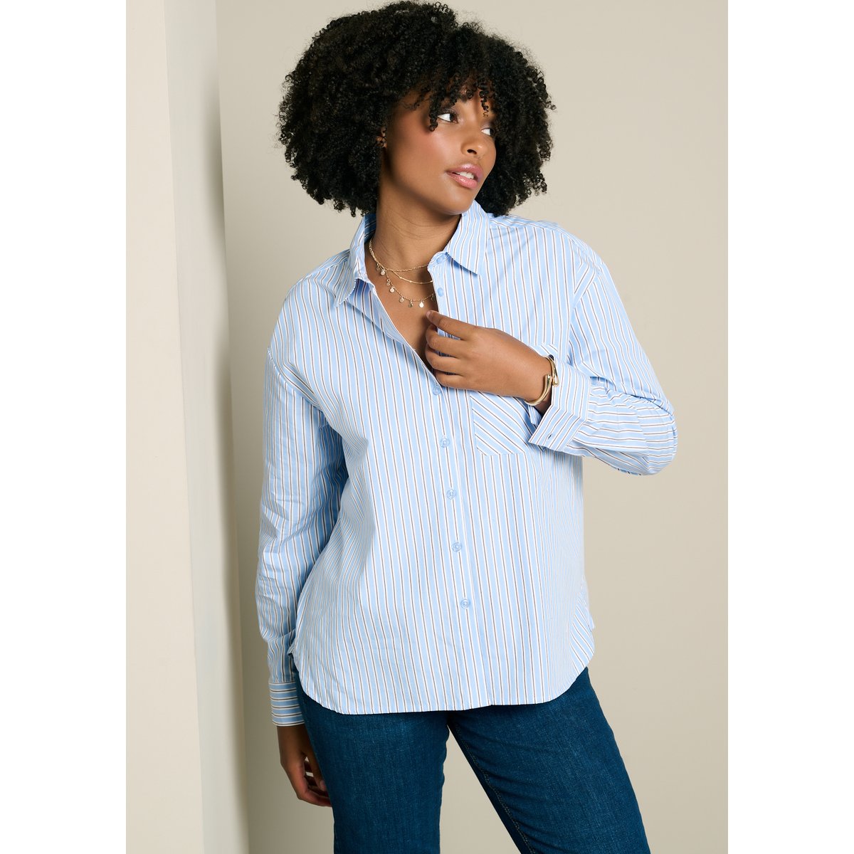 Chemise rayée poche poitrine bleu, LOLALIZA