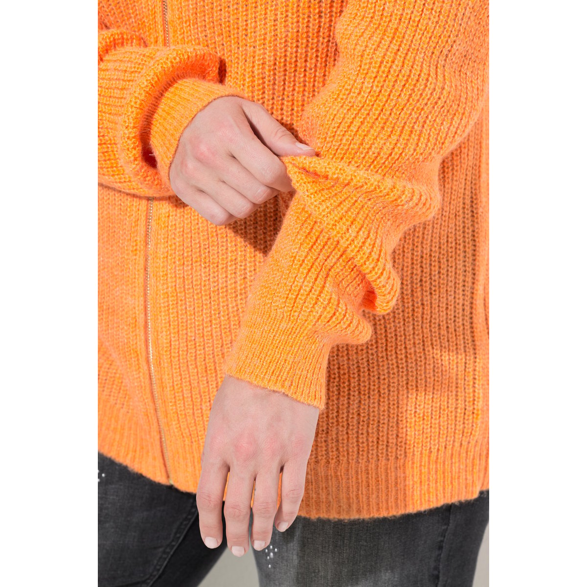 Cardigan en maille côtelée orange fluo, ULLA POPKEN