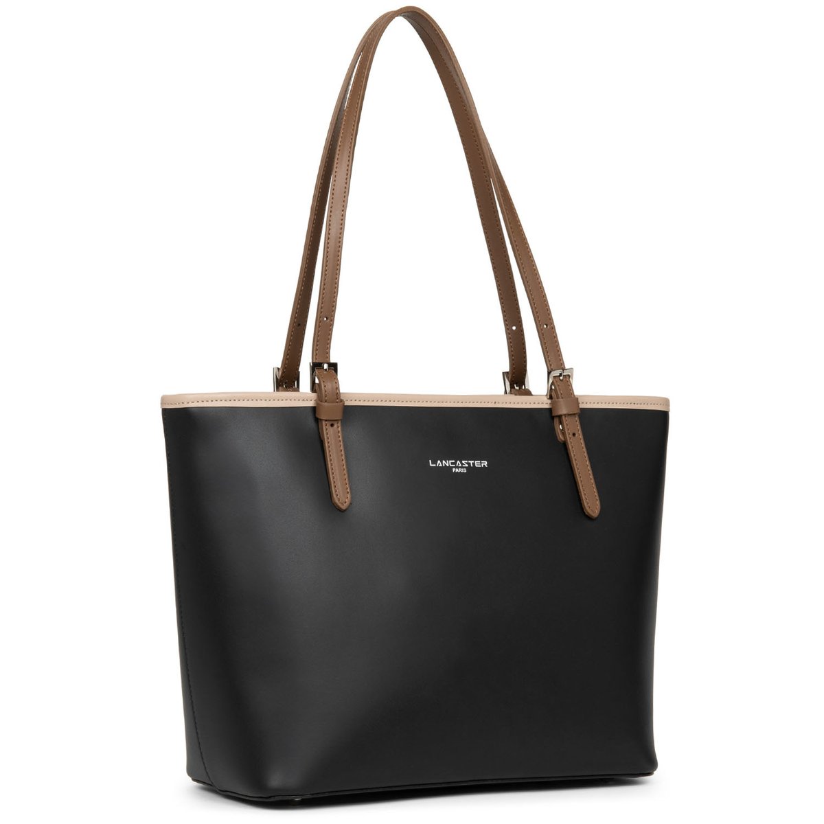 Sac cabas épaule, Made in France SMOOTH noir - nude - vison, LANCASTER