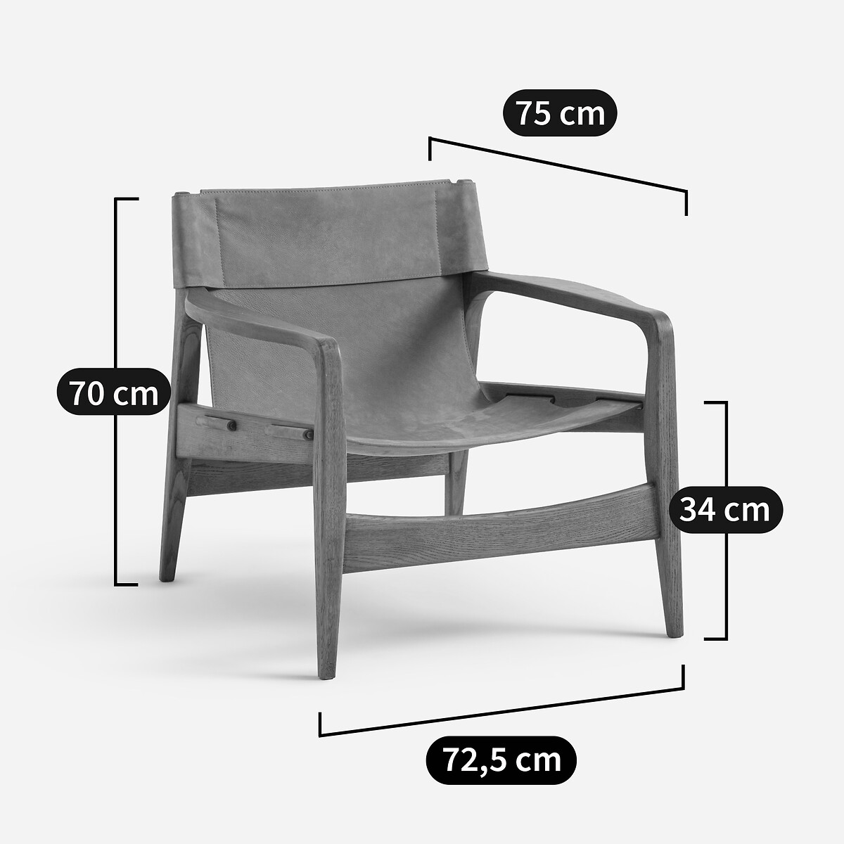 Fauteuil en chêne massif et cuir, Alberto chamois, AM.PM
