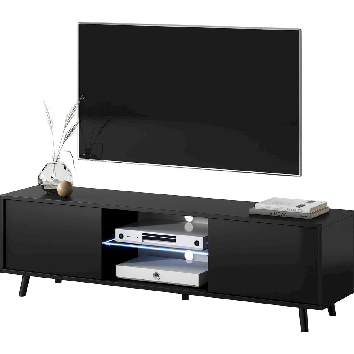Meuble tv avec niche éclairée collection LEFYR noir mat, RECOLLECTION