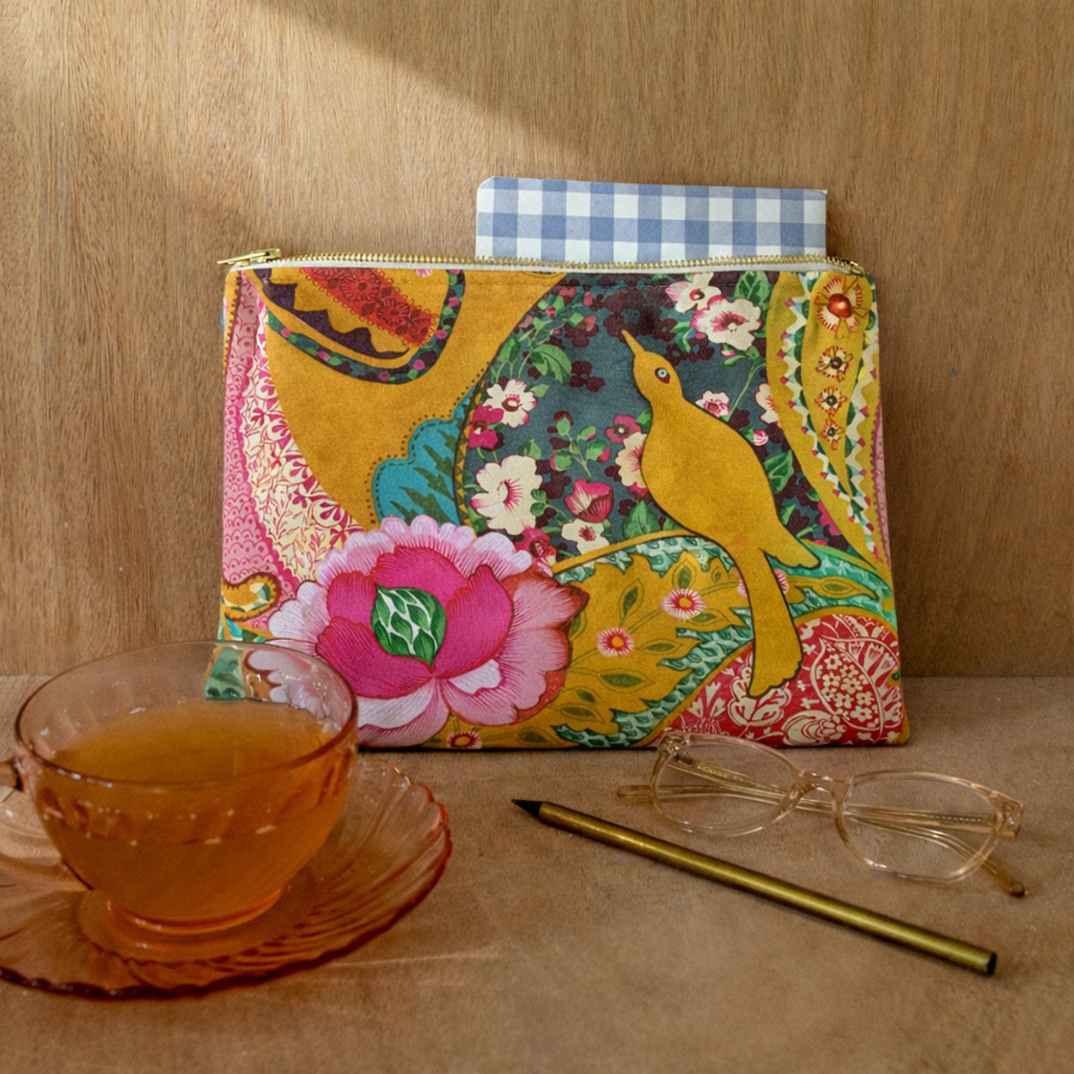 Pochette Velours 19x28 cm PAJARO jaune, VENT DE BOHÈME
