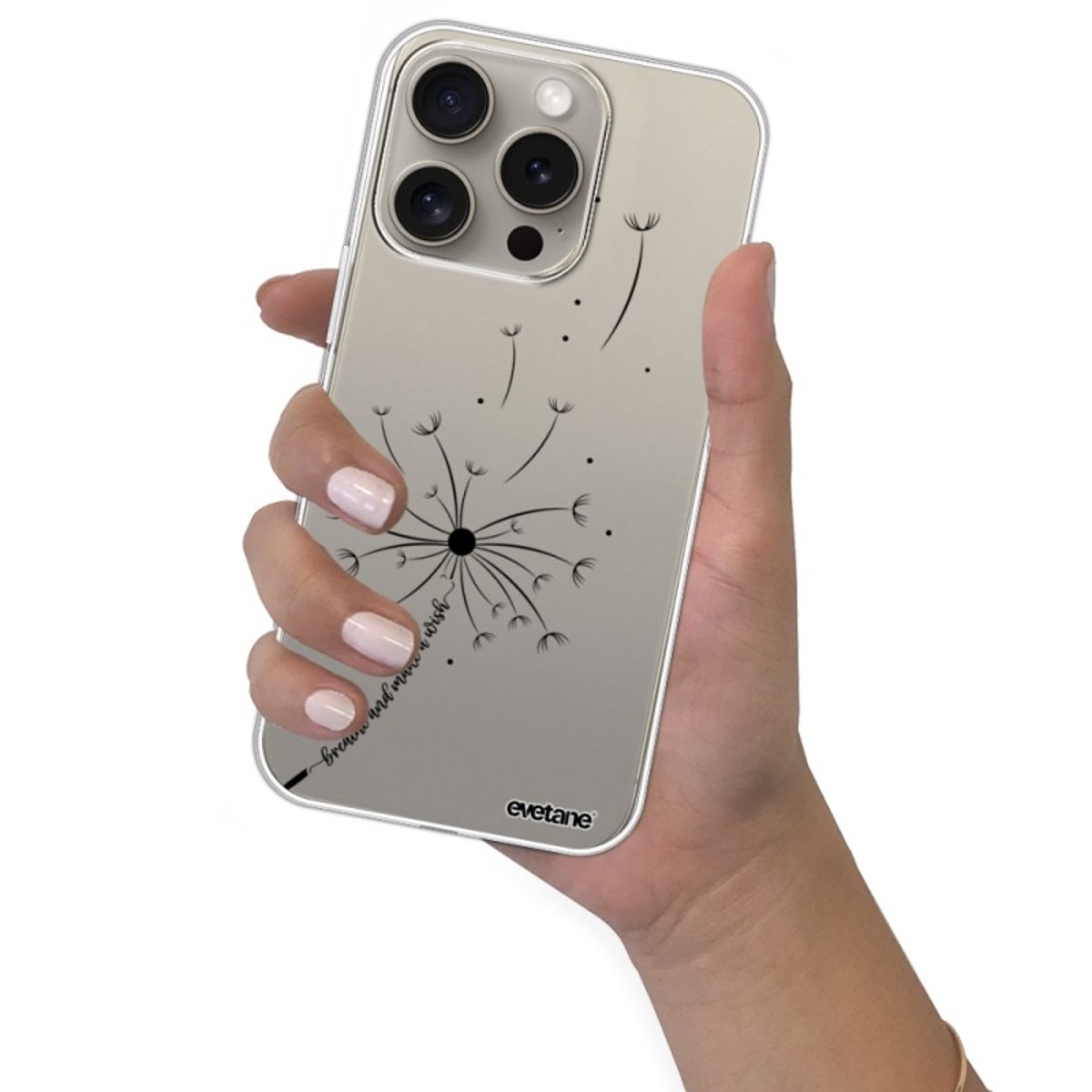 Coque 360 iPhone 15 Pro pissenlit make a wish, EVETANE