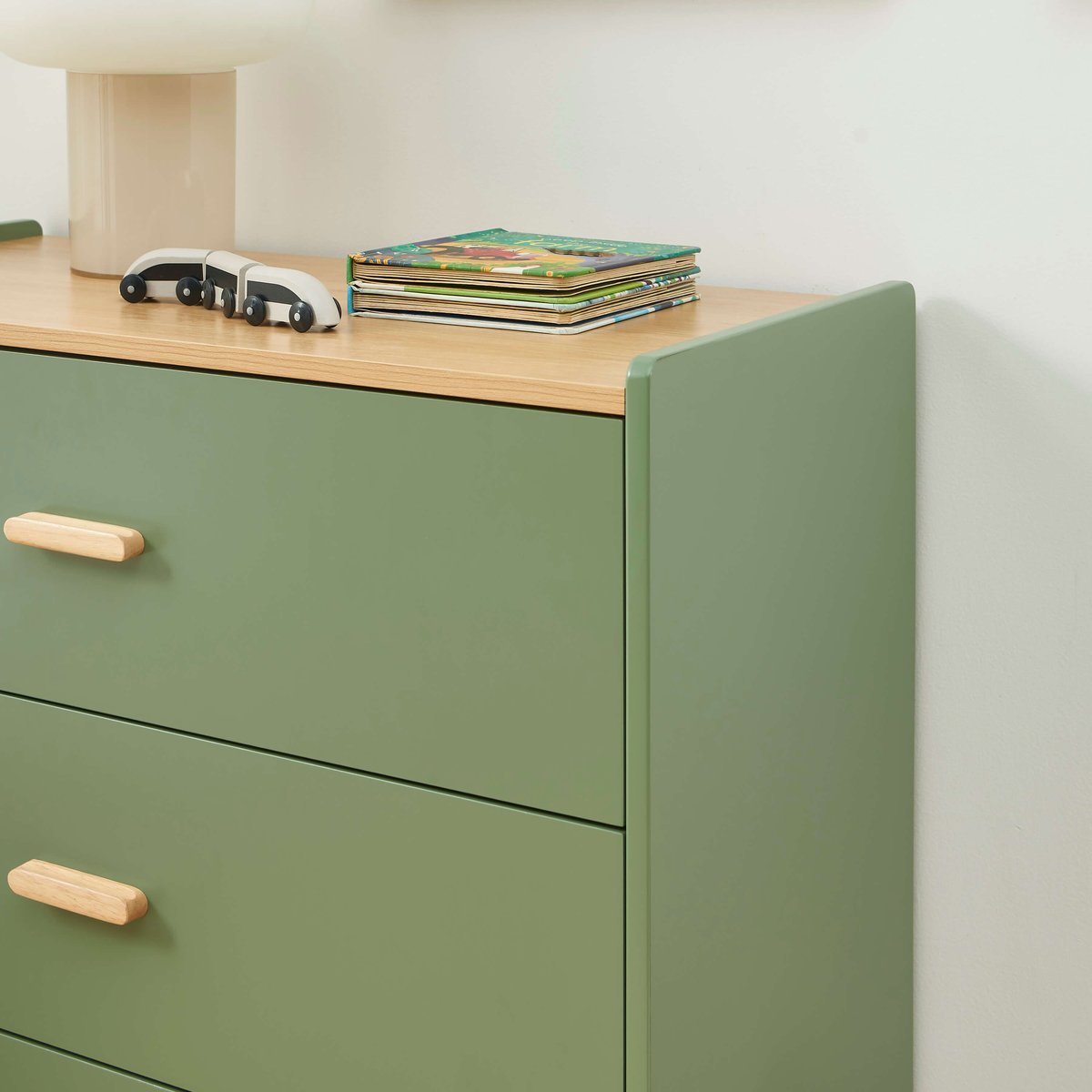 Commode enfant 3 tiroirs AURA vert et chêne clair, BAÏTA