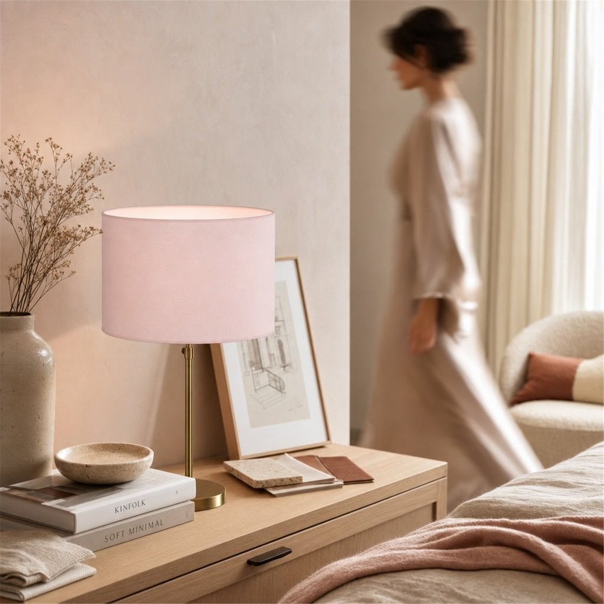 Abat-jour en coton pour lampe à poser rose, RECOLLECTION