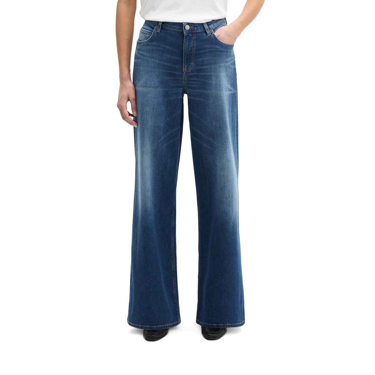 Jeans modèle Lania large en denim Cashmere Touch bleu foncé, MARC O'POLO