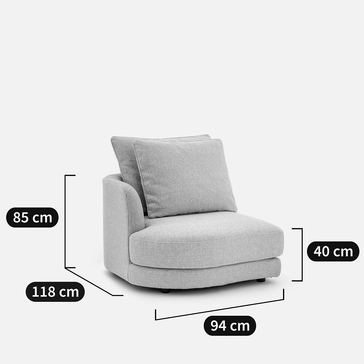 Demi-canapé gauche, arrondi, modulable en bouclette, TIBERIO craie, AM.PM