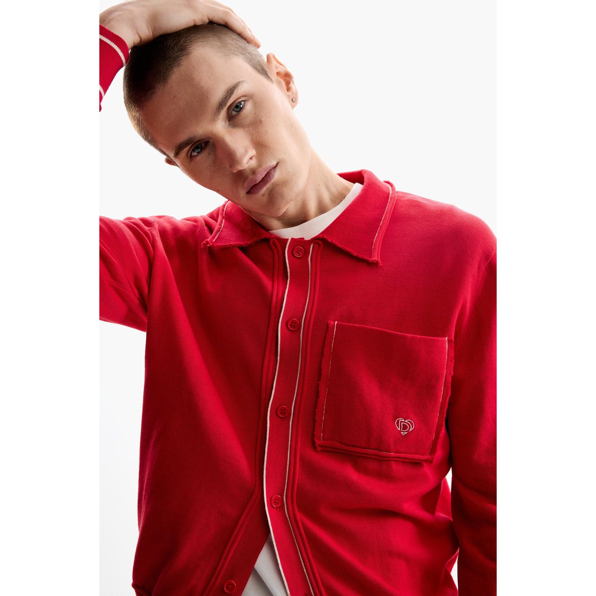 Pull fin à boutons rouge, DESIGUAL
