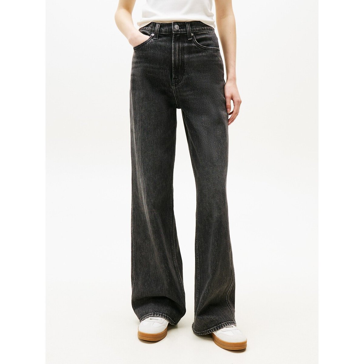 Wide Leg Jeans with High Waist black denim, TOMMY JEANS