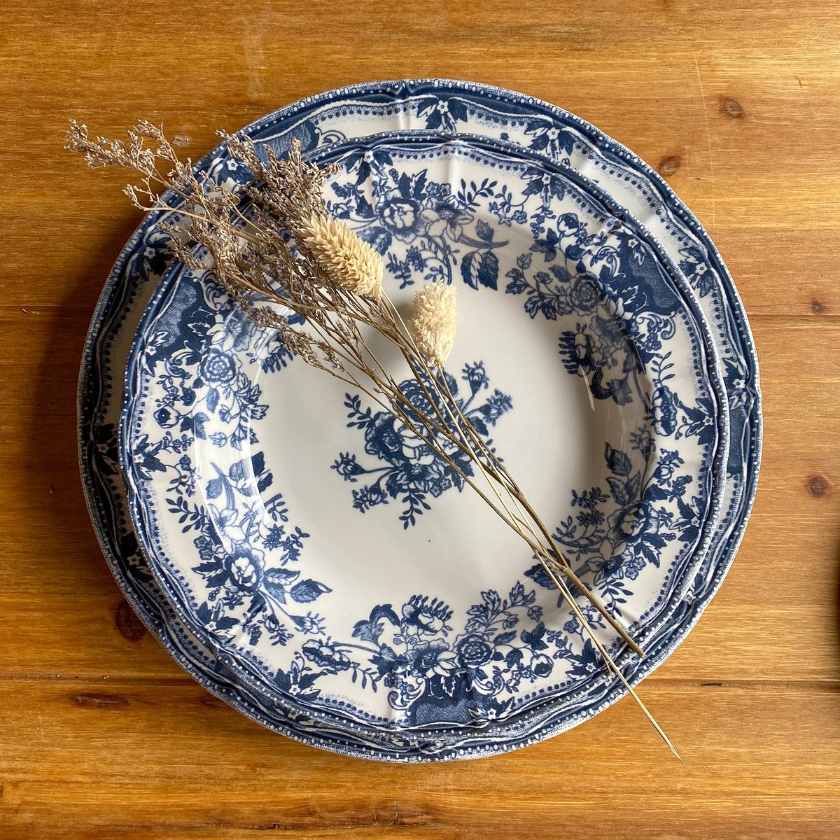 Lot de 6 assiettes creuses en grès 22cm, FAUSTINE bleu, NOVASTYL