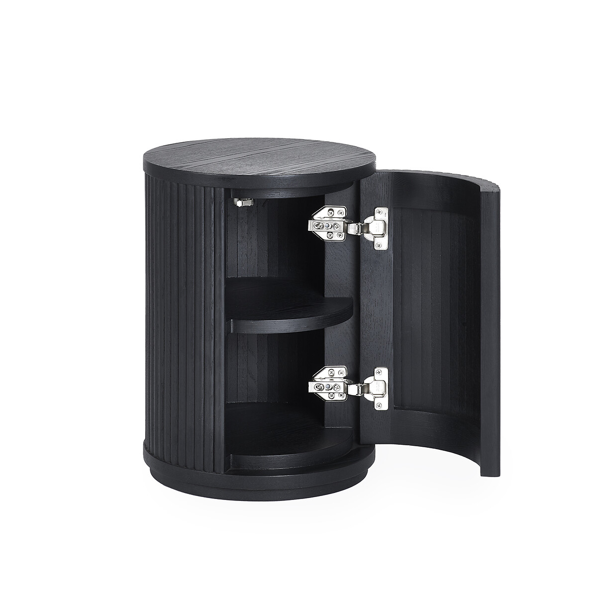 Lucien Fluted Wood Round Side Table with Hidden Storage black, SO'HOME
