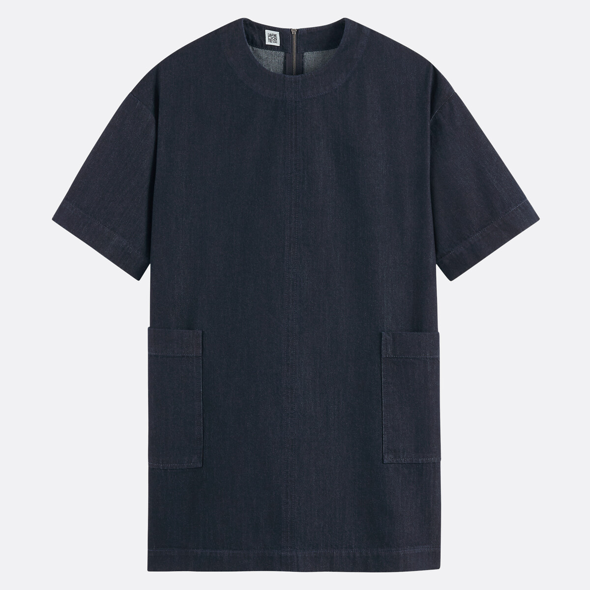 Rechte jurk in denim, kort, korte mouwen ruw blauw, LA REDOUTE COLLECTIONS