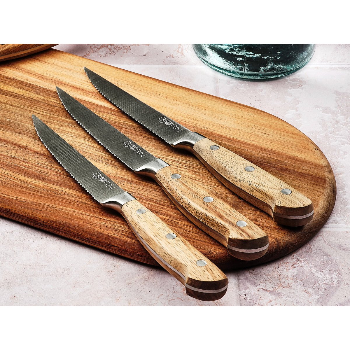 Lot de 6 couteaux à steak en inox, NUDE inox mat et bois, BJORN