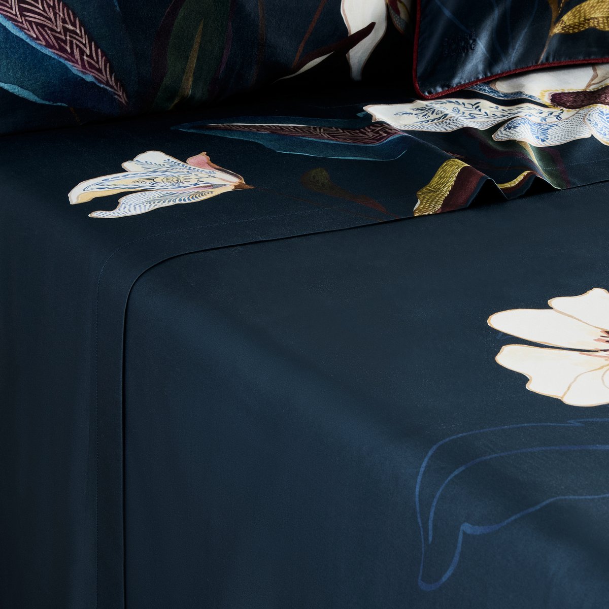 Drap de lit satin de coton ORINE imprimé, CARRE BLANC