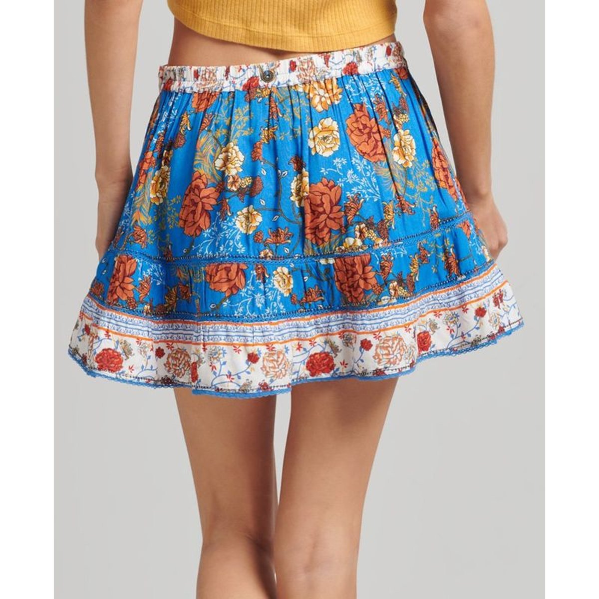 Mini-jupe vintage ornée bleu floral, SUPERDRY