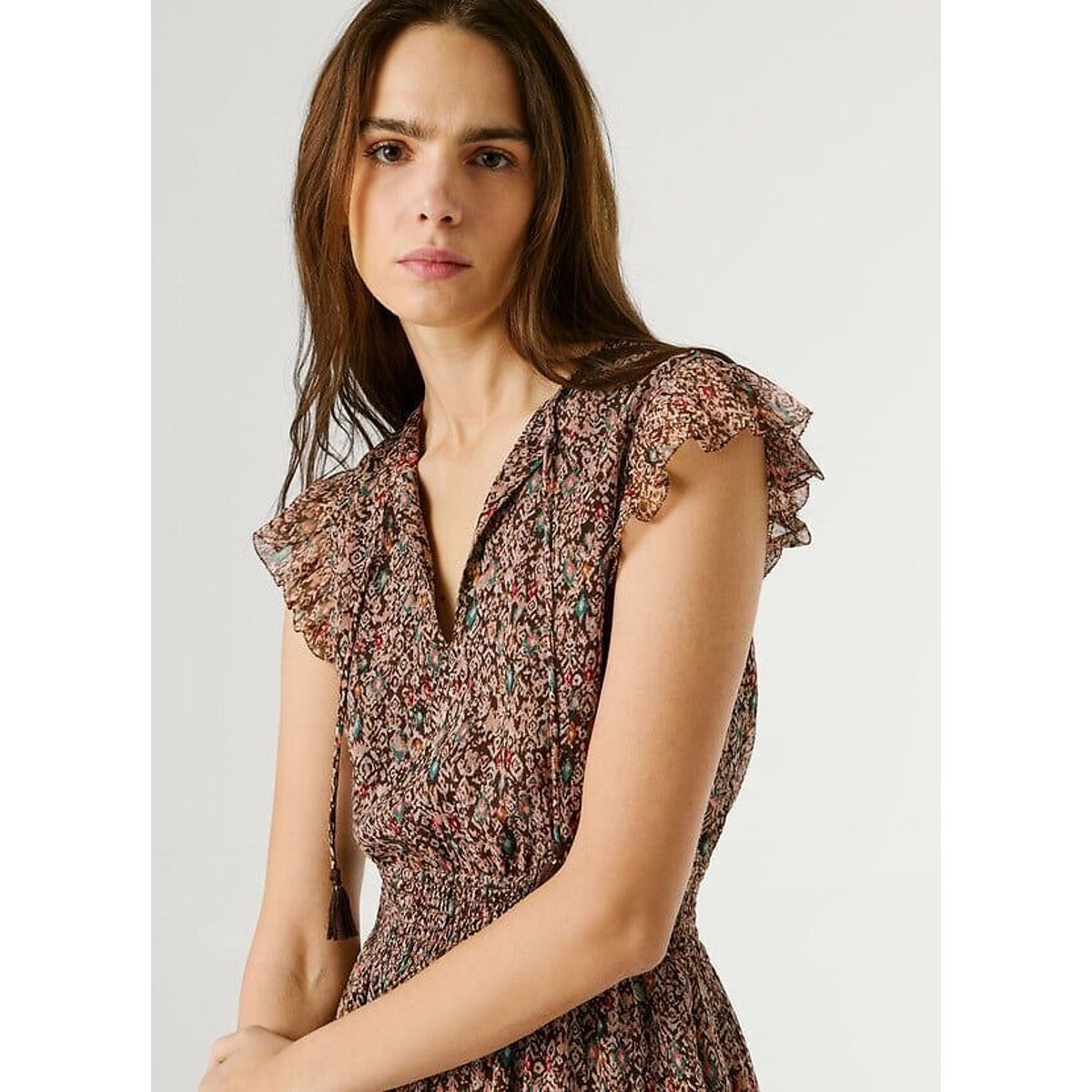 Vestido curto estampado, mangas com folhos estampado multicolor, PEPE JEANS
