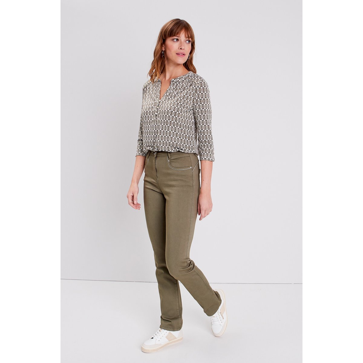 Pantalon droit taille haute vert kaki, BREAL