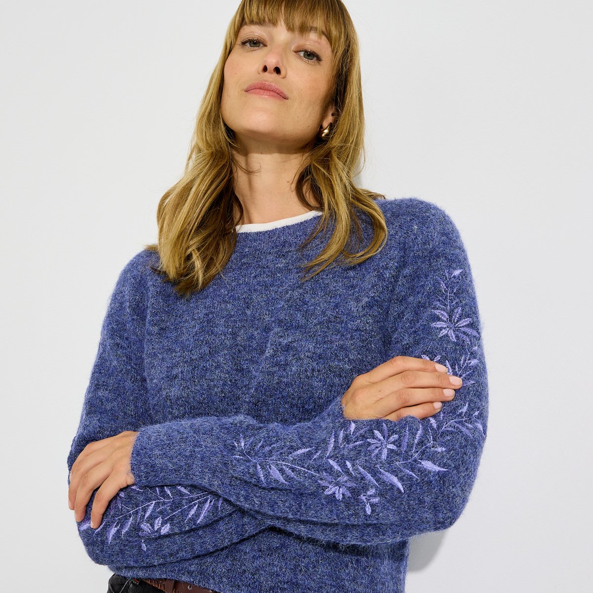 Pull doux motifs brodés bleu, GRAIN DE MALICE